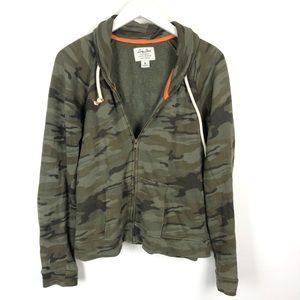 Lucky Lotus green camouflage zip up cotton sweater
